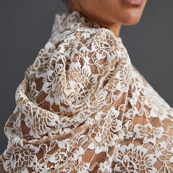 Anthropologie Sheer Lace Mock Neck Top - Picture 3 of 6